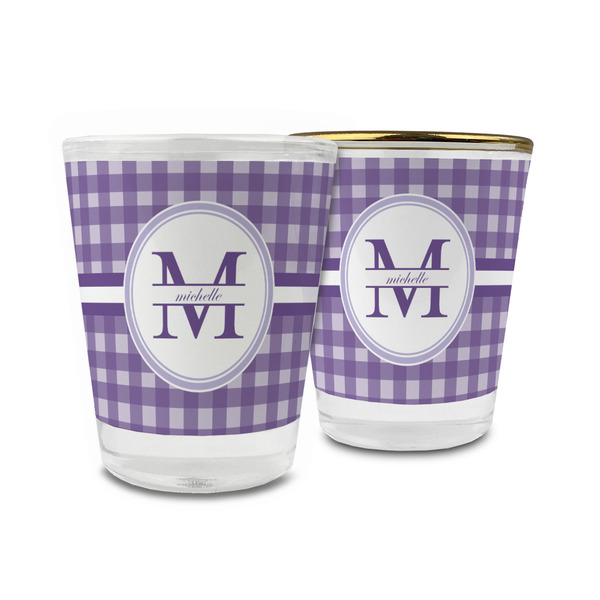 Custom Gingham Print Glass Shot Glass - 1.5 oz (Personalized)
