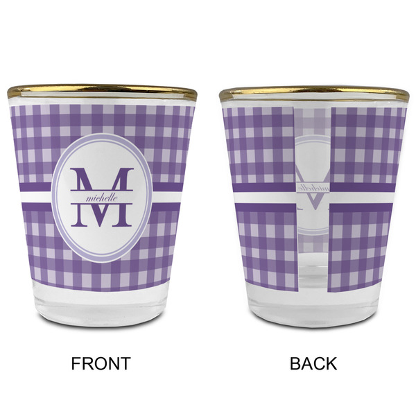 Gingham Print Glass Shot Glass - with gold rim - APPROVAL