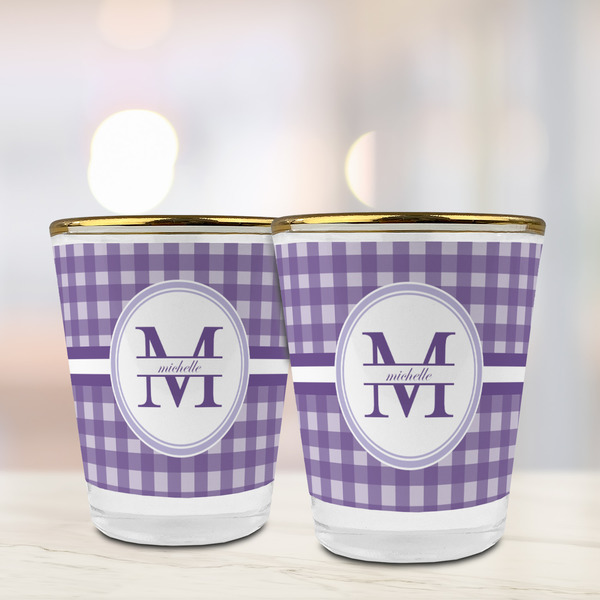 Gingham Print Glass Shot Glass - with gold rim - LIFESTYLE