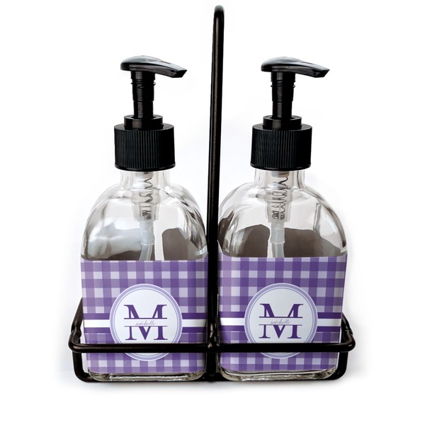 Custom Gingham Print Glass Soap & Lotion Bottles (Personalized)