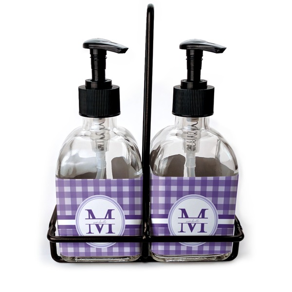 Custom Gingham Print Glass Soap & Lotion Bottle Set (Personalized)