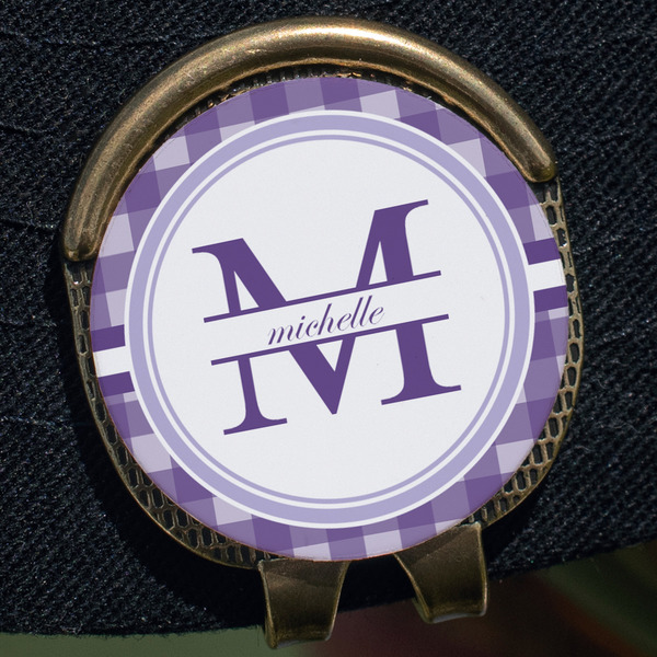 Gingham Print Golf Ball Marker Hat Clip - Gold - Close Up