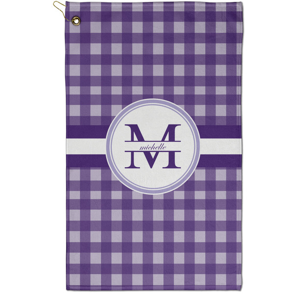 Custom Gingham Print Golf Towel - Poly-Cotton Blend - Small w/ Name and Initial