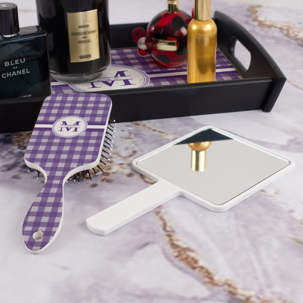 Gingham Print Hair Brush - With Hand Mirror