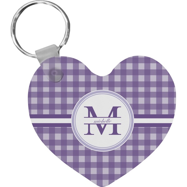 Custom Gingham Print Heart Plastic Keychain w/ Name and Initial