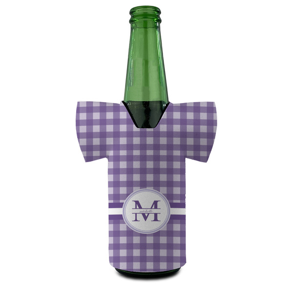 Gingham Print Jersey Bottle Cooler - FRONT (on bottle)