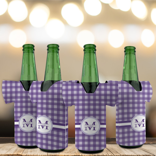 Gingham Print Jersey Bottle Cooler - Set of 4 - LIFESTYLE