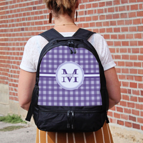 Gingham Print Large Backpack - Black - On Back