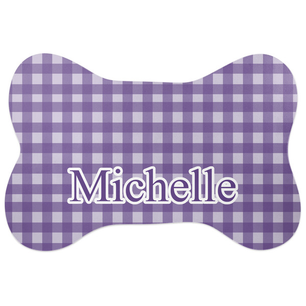 Custom Gingham Print Bone Shaped Dog Food Mat (Large) (Personalized)