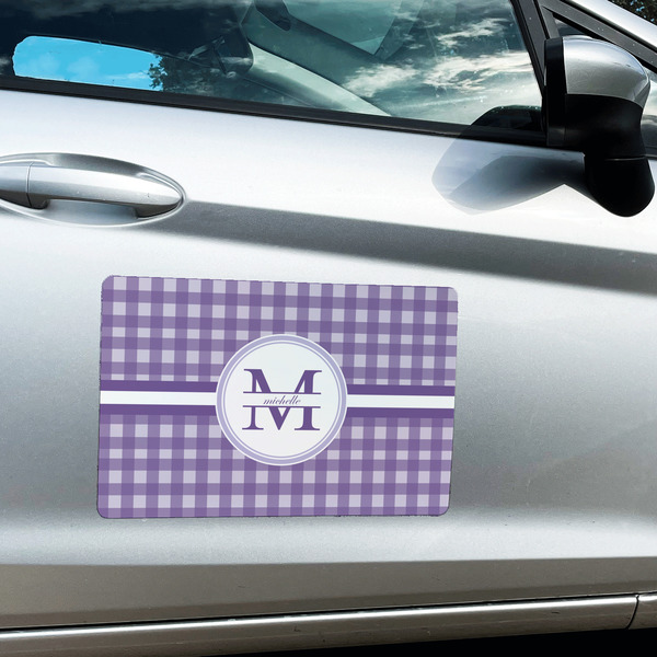 Gingham Print Large Rectangle Car Magnets- In Context