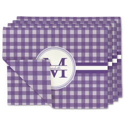 Gingham Print Double-Sided Linen Placemat - Set of 4 w/ Name and Initial
