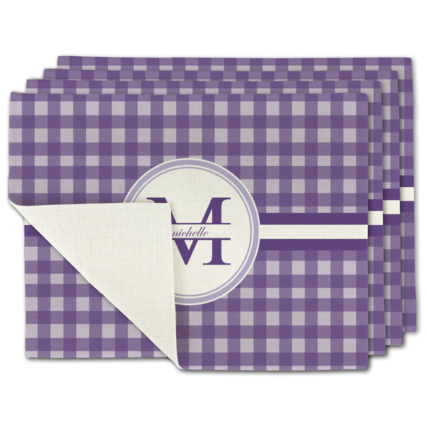 Custom Gingham Print Single-Sided Linen Placemat - Set of 4 w/ Name and Initial