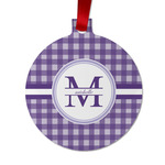 Gingham Print Metal Ball Ornament - Double Sided w/ Name and Initial
