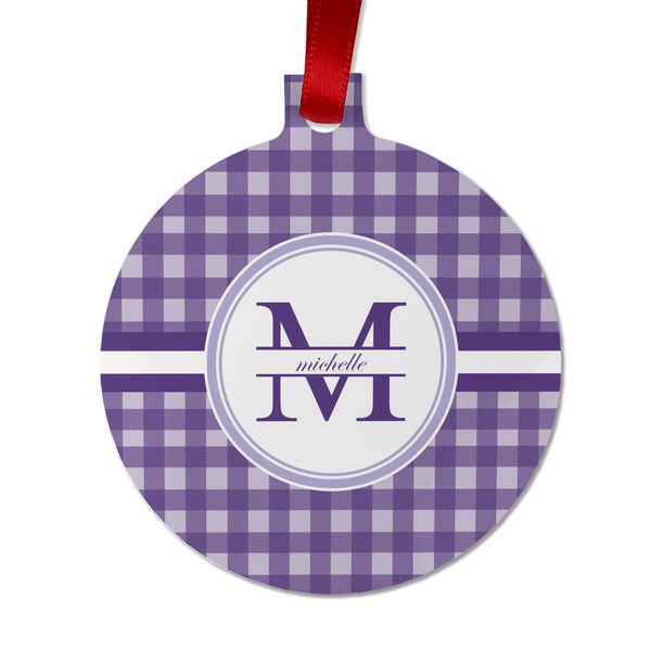 Custom Gingham Print Metal Ball Ornament - Double Sided w/ Name and Initial