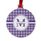 Gingham Print Metal Ball Ornament - Double Sided w/ Name and Initial