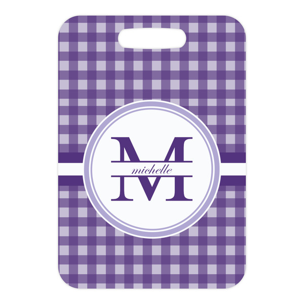 Gingham Print Metal Luggage Tag - Front Without Strap