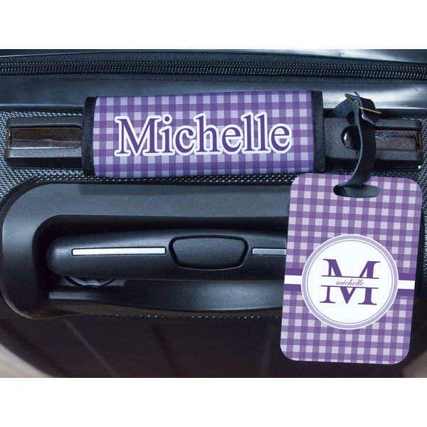 Gingham Print Metal Luggage Tag & Handle Wrap - In Context