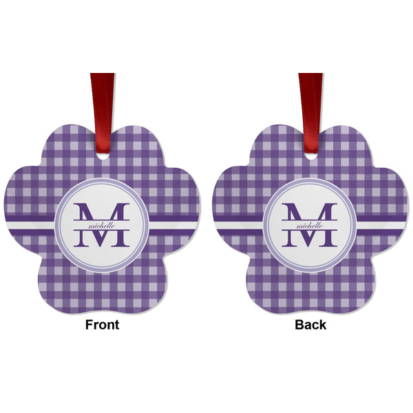 Gingham Print Metal Paw Ornament - Front and Back