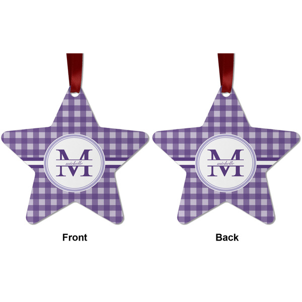 Gingham Print Metal Star Ornament - Front and Back