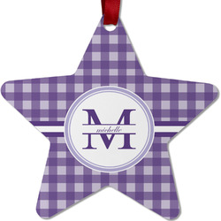 Gingham Print Metal Star Ornament - Double Sided w/ Name and Initial