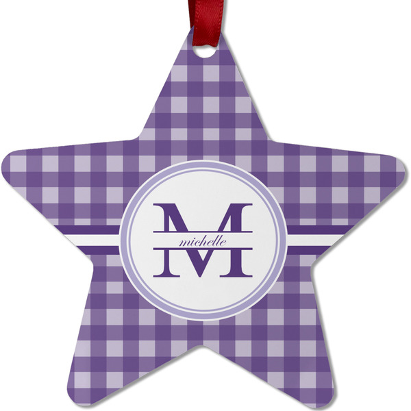 Gingham Print Metal Star Ornament - Front