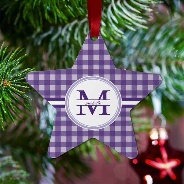 Gingham Print Metal Star Ornament - Lifestyle