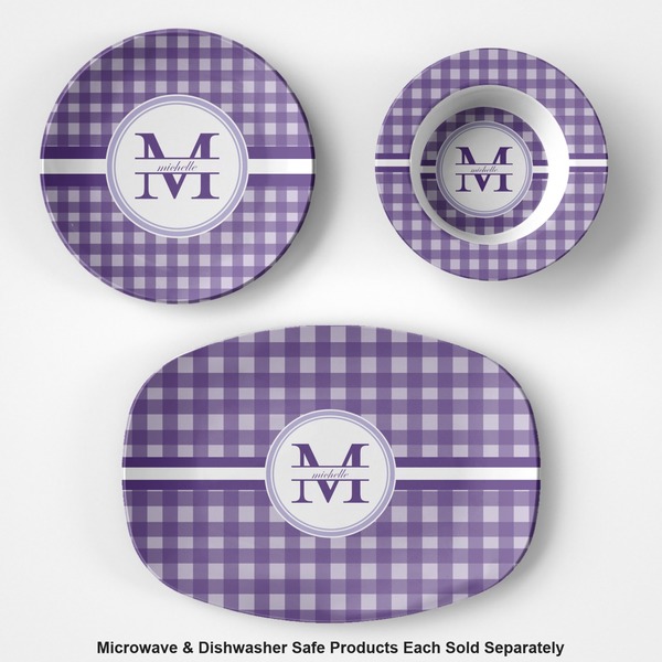 Gingham Print Microwave & Dishwasher Safe CP Plastic Dishware - Group