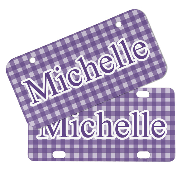 Gingham Print Mini License Plates - MAIN (4 and 2 Holes)
