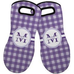 Gingham Print Neoprene Oven Mitts - Set of 2 w/ Name and Initial