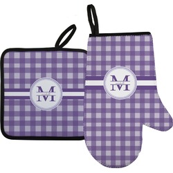 Gingham Print Oven Mitt & Pot Holder Set w/ Name and Initial