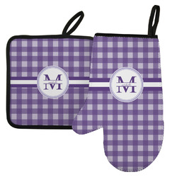 Gingham Print Left Oven Mitt & Pot Holder Set w/ Name and Initial