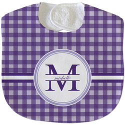 Gingham Print Velour Baby Bib w/ Name and Initial