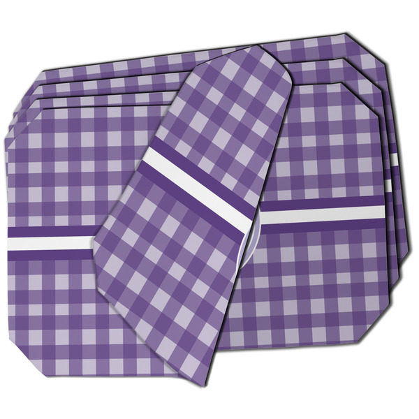 Custom Gingham Print Dining Table Mat - Octagon - Set of 4 (Double-SIded) w/ Name and Initial