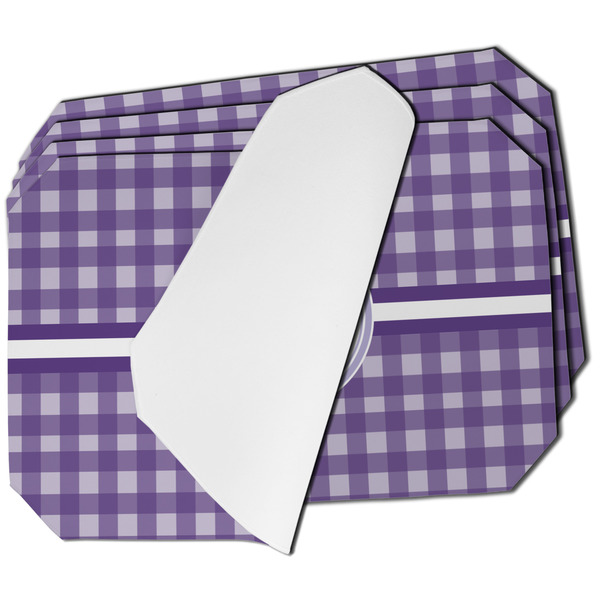 Custom Gingham Print Dining Table Mat - Octagon - Set of 4 (Single-Sided) w/ Name and Initial