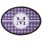 Gingham Print Iron On Oval Patch w/ Name and Initial