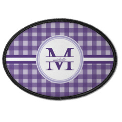 Gingham Print Iron On Oval Patch w/ Name and Initial