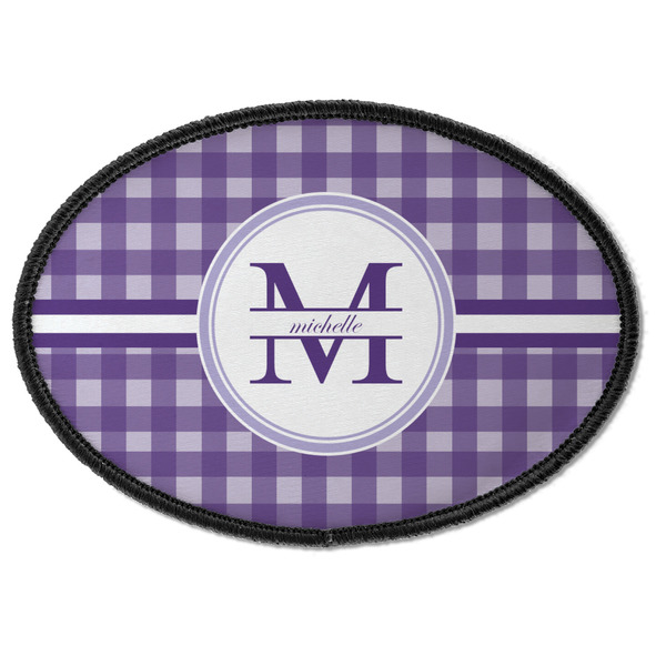 Custom Gingham Print Iron On Oval Patch w/ Name and Initial