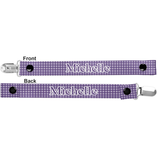 Gingham Print Pacifier Clip - Front and Back