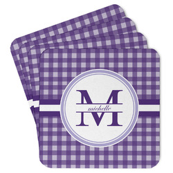 Gingham Print Paper Coasters w/ Name and Initial