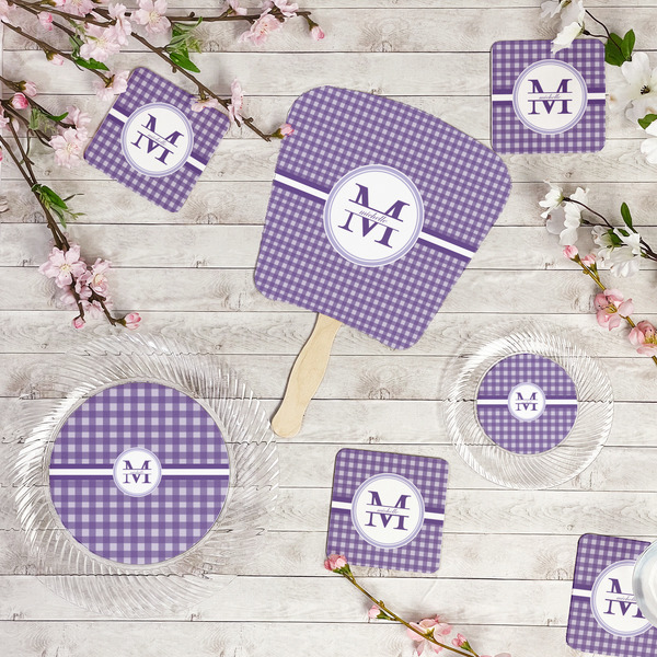 Gingham Print Party Supplies Combination Image - All items - Plates, Coasters, Fans