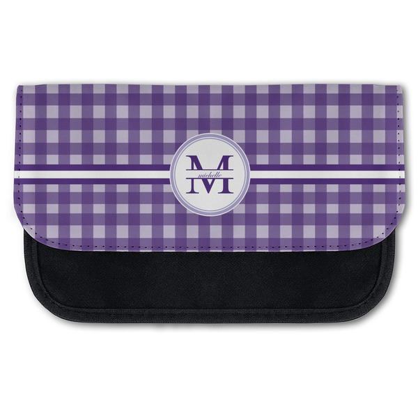 Custom Gingham Print Canvas Pencil Case w/ Name and Initial