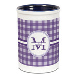 Gingham Print Ceramic Pencil Holders - Blue