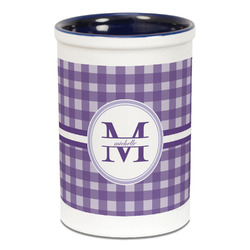 Gingham Print Ceramic Pencil Holders - Blue