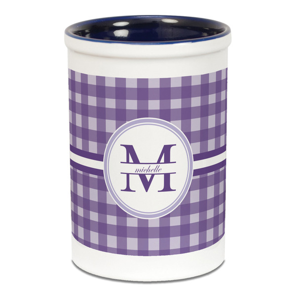 Gingham Print Pencil Holder - Blue