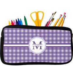 Gingham Print Neoprene Pencil Case - Small w/ Name and Initial