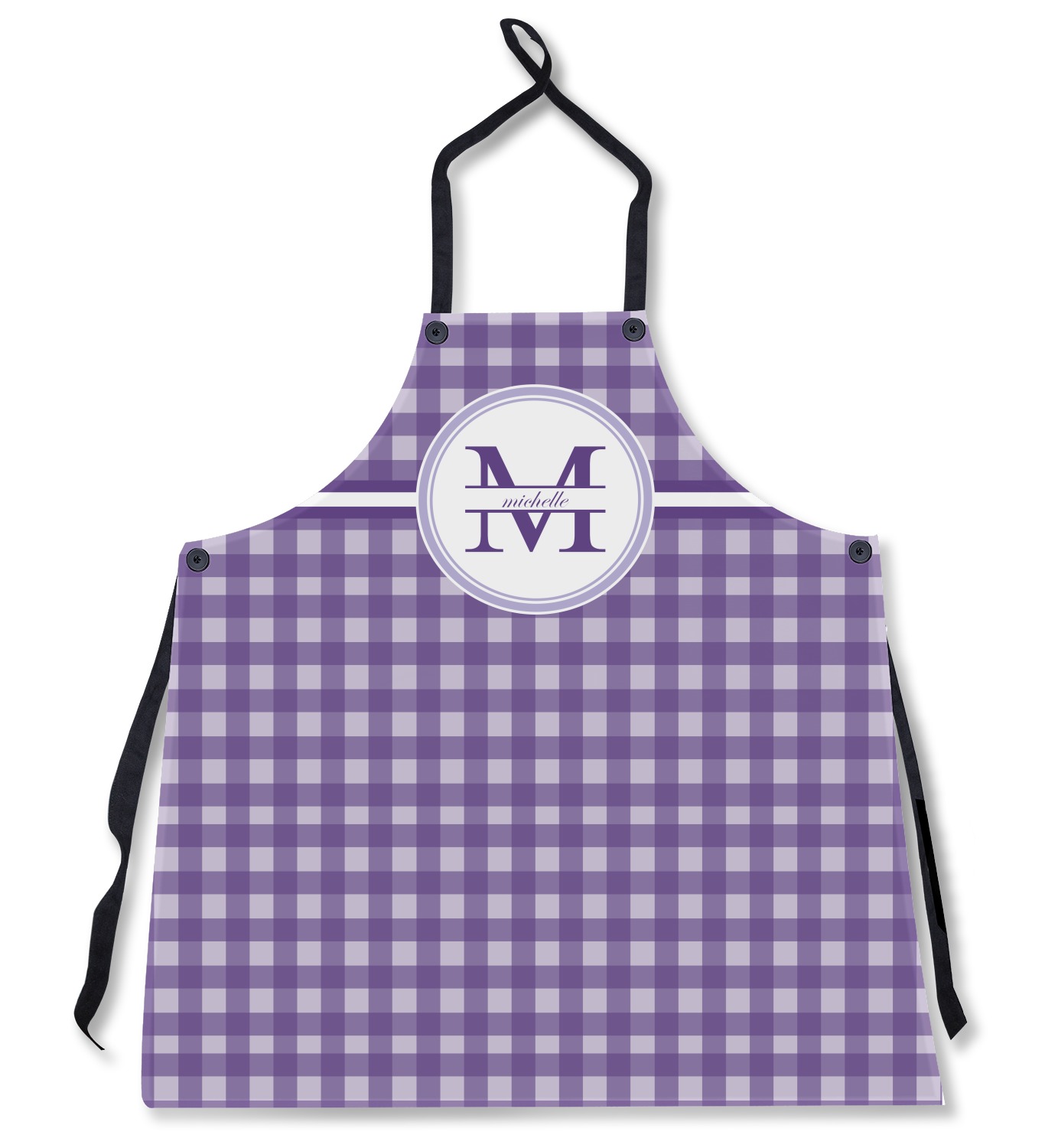 Gingham Print Apron Without Pockets w/ Name and Initial - YouCustomizeIt