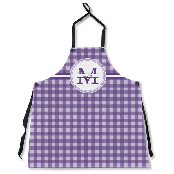 Custom Gingham Print Apron Without Pockets w/ Name and Initial