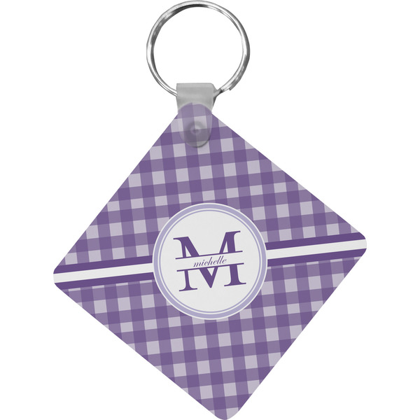 Custom Gingham Print Diamond Plastic Keychain w/ Name and Initial