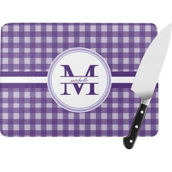 Gingham Print Rectangular Glass Cutting Board - Large - 15.25"x11.25" w/ Name and Initial