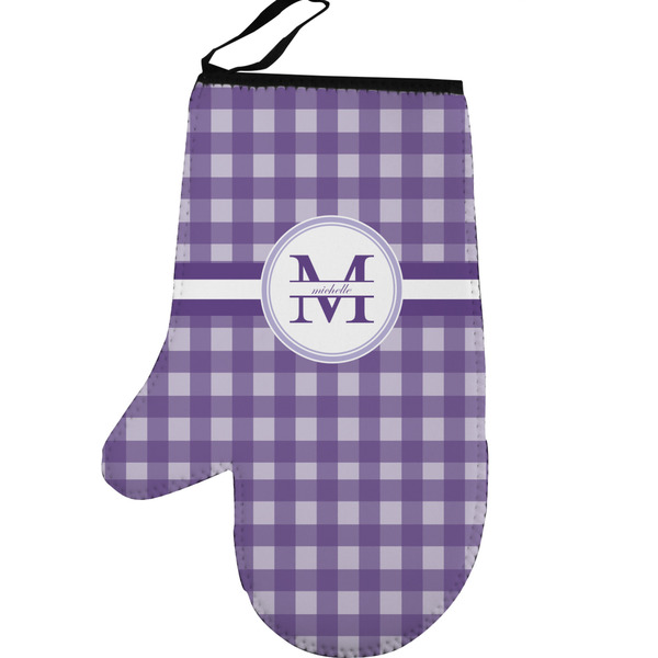 Gingham Print Personalized Oven Mitt - Left